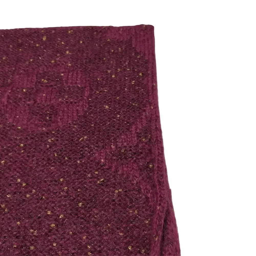 Auth Louis Vuitton Burgundy Mohair LV Monogram Sunset Stole Muffler Scarf Ex++